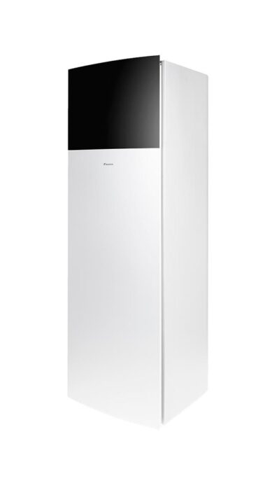 Unidade interior híbrida Daikin Altherma R Hybrid EHFH03S18D3V, coluna branca com painel superior preto